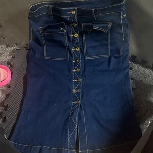 Dark Blue Denim Skirt with Button Details